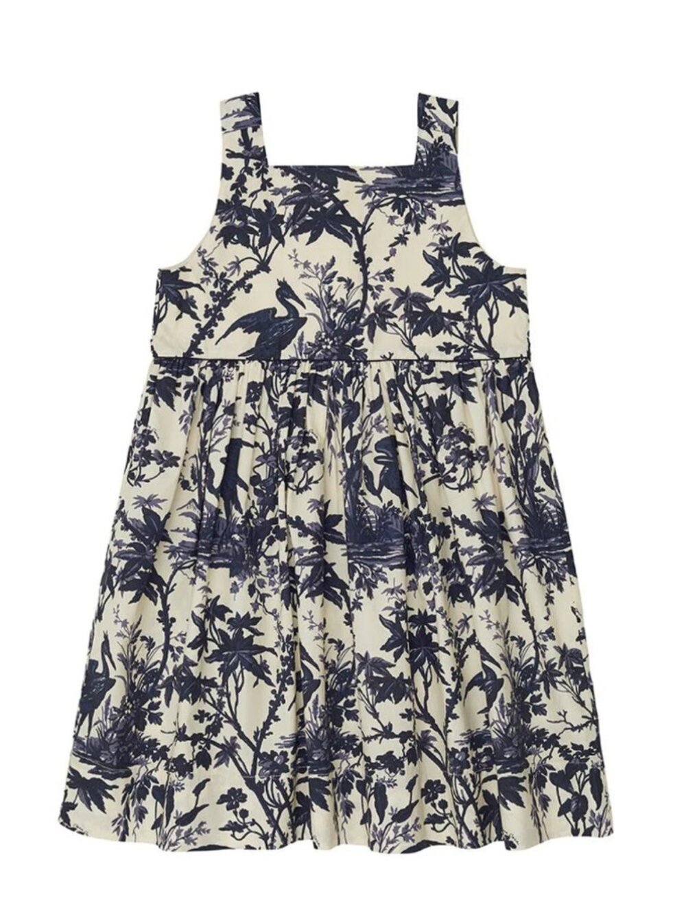 Cara Cara Girls' Stevie Dress 6Y Heron Navy Toile Bird Cotton Luxe Blue White